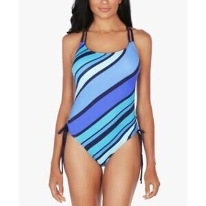 Nautica NWOT Newport Stripe One-Piece Swimsuit Blue M